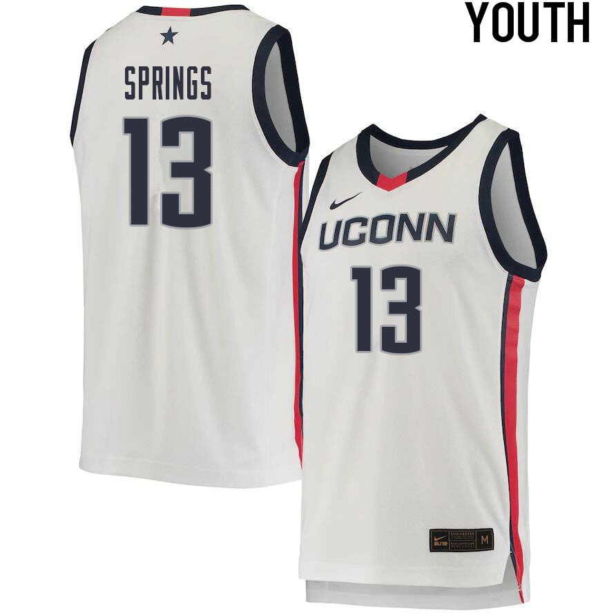 2021 Youth #13 Richie Springs Uconn Huskies College Basketball Jerseys Sale-White - Click Image to Close